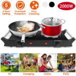 2000W Dual Burner Electric Hot Plate, 5 Temperature Settings (392℉-932℉), Portable Countertop Stove for All Flat Cookware, Fast & Even Heating, Easy to Clean, Ideal for Dorms, RVs, Apartments