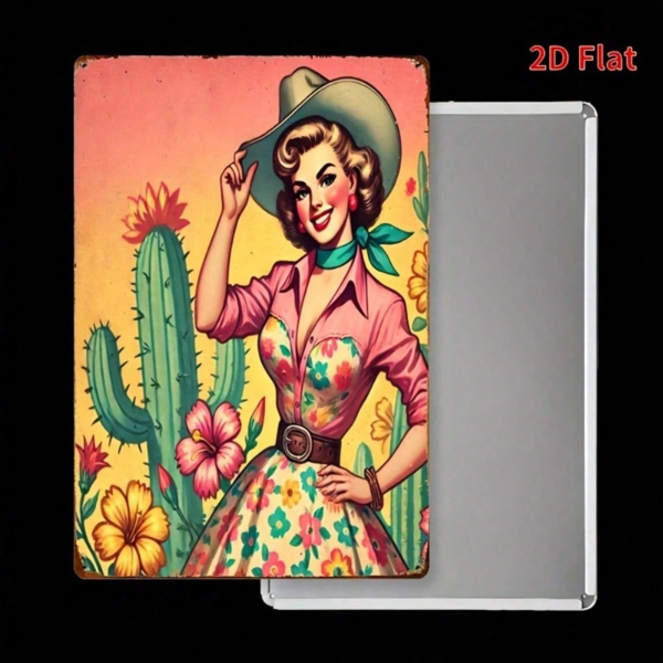 CIFbuy Vintage Western Cowgirl Cactus Metal Wall Art, 8x12 Inch Rustic Iron Sign, Southwestern Country Style Hanging Decor, 2D Flat Far TikTok, TikTok, n, Southwestern Country Style Hanging Decor Self-pickup Logiopics