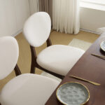 Rubber wood soft bag deep walnut dining table and chair set 1 table 4 chairs beige cushion rectangular - Image 31