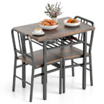 3-Piece Dining Table Set (Rustic Brown + Black), Space-Saving Tuck-under Chair Design - Image 3