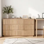 Handleless 6-Drawer Dresser with Grille Finish P2 Particleboard + MDF & Melamine Veneer + Vacuum-Formed Storage Cabinet 55.12*15.75*27.95in Oak - Image 14