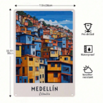 CIFbuy 1pc Retro Medellin Colombia Travel Metal Tin Sign, Vibrant Hillside Wall Art, Durable Decorative Iron Poster For Home Garden TikTok, TikTok, Art Self-pickup Logiopics - Image 2