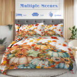 3PCS Colorful Oil Painting Pumpkin Pattern Quilt Set Queen Size for All Seasons Flower Fall Leaves Bedding Set with 2 Pillowcases for Kids Adults Thanksgiving Day Gifts temu is self-pickup only) - Image 3