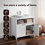 White particleboard with melamine veneer, grille thermoformed, two-door, one-shelf bathroom vanity unit, 60*30*60cm - Image 4