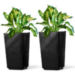 2 Pack Outdoor Tall Plastic Planter Set, Large Flower Pots with Drainage Holes, Durable Plant Pots for Porch Entryway Patio Yard Garden, Dark Brown - Image 15