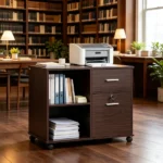 Lateral File Cabinet with Wheels – Mobile Printer Cart with Open Shelves & Drawers, Holds A4 Documents - Image 7