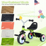 Toddler Tricycle with Rainbow LED Wheels, Foldable 3-in-1 Balance Bike with Carbon Steel Frame, Removable Pedals & Rear Storage Basket - Green - Image 10