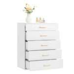Particleboard Wood Three Drawers With LED Light Bedside Table Dresser Nightstand White - Image 7