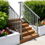 Handrails for Outdoor Steps, Iron Handrail Fits 4 Step, Transitional Handrail with Installation Kit, Silver - Image 10