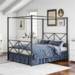 Metal Canopy Bed Frame, Platform Bed Frame Queen with X Shaped Frame Queen Black - Image 7