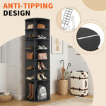 7-tier, 360° rotating wood-plastic composite shoe rack, 60*60*184cm, black - Image 15