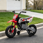Red 12V Kids Electric Motorcycle – Twist Handle Throttle, Safety Training Wheels, Rear Suspension System, Music Playback - Image 6
