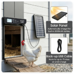 Solar Powered Automatic Chicken Coop Door with 4 Control Modes Light Sensor Timer Remote Manual, Anti-Pinch Weatherproof Aluminum Alloy Poultry Door Opener for Chickens Ducks Pigeons - Image 7