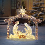 6ft Brown Roof 190LED Lights Nativity Scene Garden Jesus Decoration - Image 4