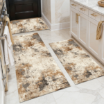 Three-piece kitchen rug set, non-slip and washable, abstract pattern kitchen hallway rug, soft and comfortable, suitable for sinks, floors, entrances, hallways and bathrooms.