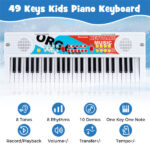49 Keys Kids Electronic Keyboard with Microphone, 8 Tones & Rhythms Educational Music Toy for Age 3+ - White - Image 10