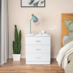 3-Drawer Tall Cabinet Particleboard Bedside Table with Textured Melamine Finish White