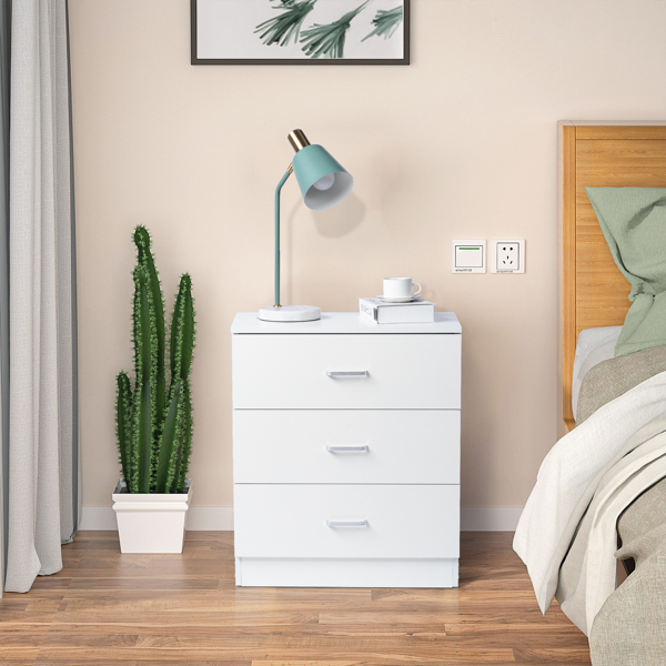 36d75e71-92aa-4886-8209-f0fb5763279a.png 3-Drawer Tall Cabinet Particleboard Bedside Table with Textured Melamine Finish White - Image 1