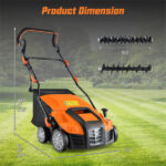 Corded Electric Lawn Dethatcher with 16-Inch Cutting Width, Wear-Resistant Wheels & Large Removable Grass Bag for Home Lawn - Orange - Image 7