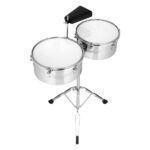 Percussion 13" & 14" Timbales Drum Set with Stand and Cowbell Silver - Image 2