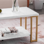 Same Code 35647920 (106 x 50 x 48cm) Simple Double-layer Golden Iron Pipe Marble PVC Coffee Table Rectangular - Image 25