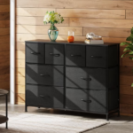 8 Drawers Fabric Cabinet Metal Frame Wide Wood Top Storage Tower TV Stand Clothes Organizer for Bedroom Living Room,Black - Image 6