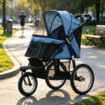 Blue 3-Wheel Pet Stroller – for Small & Medium Dogs, Adjustable Canopy, Safety Tether, Storage Basket - Image 6