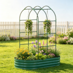 Green Galvanised Metal Raised Garden Bed – 5 x 3 x 6ft Outdoor Planter Box, Arched Trellis, Open Bottom(Only for elevated garden beds) - Image 4