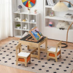 Children's Wooden Table And Chair Set With Two Storage Bags (One Table And Two Chairs) - Image 43