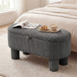 Gray 42 Inch Corduroy Storage Bench, Plush Foam Cushion & Hidden Compartment, 400LBS Seat Weight Capacity - Image 10