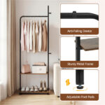 Industrial Rolling Clothing Rack with 2 Wooden Shelves & Hooks, Freestanding Garment Rack for Bedroom Entryway - Image 8