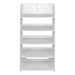 Wood-plastic Board Five Tiers Carved Shoe Rack White A - Image 14