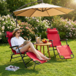 Portable Dual Purposes Extendable Folding Reclining Chair Red - Image 10
