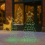 Set of 2 Lighted Metal Christmas Tree Yard Decorations, Pre-lit Holiday Decor with 150 Green and Warm White LED Lights for Xmas Outdoor Indoor Decor Lighted Holiday Displays - Image 4