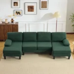 U-Shaped Convertible Sectional Sofa with 2 Chaise Lounges, 4-Seater Modular Couch with Removable & Washable Chenille Covers, 111.4" L x 48.4" D x 33.1" H L-Shaped Couches for Living Room Apartment, Heavy Duty Plastic Legs, Dark Green - Image 12