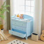 Blue painted finish, MDF, three drawers, 90.5*58*92cm, children's wooden bed with safety belt and changing table for babies - Image 17