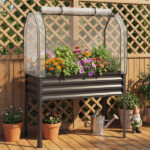 3-in-1 Metal Raised Garden Bed with Mini Greenhouse Cover, Elevated Planter Box - Black - Image 9