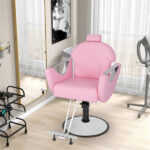 360° Swivel Reclining Barber Chair, Ergonomic Salon Chair with Hydraulic Pump (Pink) - Image 2
