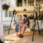 68*43*60 inch Khaki KD Model with Cushion Canopy Iron Oxford Fabric 250kg Iron Swing Set - Image 9