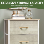 4 Drawer Dresser Fabric Chest of Drawers Furniture Storage Organizer for Living Room,,Hallway,Oak Greige - Image 4