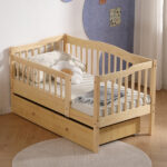 Vertical Fence Wood Painted Pine Toddler Bed with Bottom Drawer and Side Car Bed - Image 26