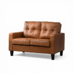 Brown 51" Wide Double Sofa – 2-Seater Tufted PU Leather Loveseat with Padded Armrests - Image 2