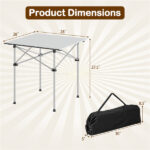 Silver 28" Foldable Camping Table with Aluminum Top, 150 lbs Capacity Portable Picnic Table with Carry Bag - Image 4