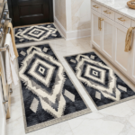 Three-piece kitchen rug set, non-slip and washable, abstract pattern kitchen hallway rug, soft and comfortable, suitable for sinks, floors, entrances, hallways and bathrooms.