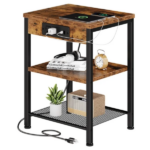 15.7" Small Side Table with Charging Station, End Table with Outlets & USB Ports, 3-Tier Adjustable Storage Nightstand for Living Room, Bedroom, Small Spaces, Brown (Shipment from Walmart) - Image 2