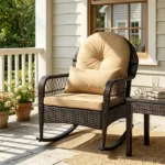 Heavy Duty PE Wicker Patio Rocking Chair 400LBS, Outdoor Rocker with Removable Washable Sponge Cushions Anti-Tip Stoppers for Porch Balcony -Brown - Image 6