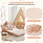 2-in-1 Flip Open Kids Sofa Lounger, Teddy Fleece Toddler Couch with Carry Handle for Ages 3+ (Beige) - Image 4