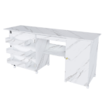 57.5" Foldable Sewing Machine Table with Locking Casters, Multi-Storage Craft Station with Shelves, Bins & Cabinet, Adjustable Sewing Cabinet for Home, Bedroom, and Craft Room(White) - Image 2