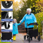 Outdoor Rolling Rollator Walker: 9.5" All-Terrain Wheels, 6-Level Adjustable (32"-37"), Foldable, Padded Seat, Storage Bag+Umbrella Holder - Image 9