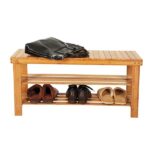 90cm Strip Pattern 3 Tiers Bamboo Stool Shoe Rack Wood Color - Image 2
